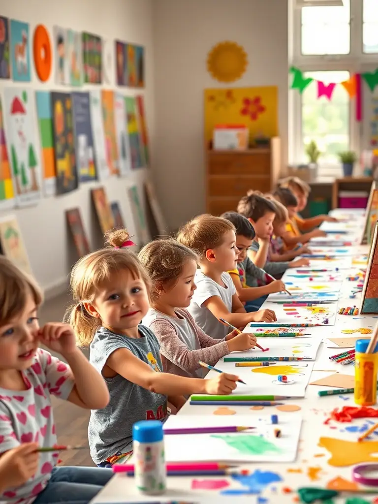 A vibrant image of children participating in a painting workshop at Centre Culturel Marcel Pagnol, showcasing their creativity and engagement.