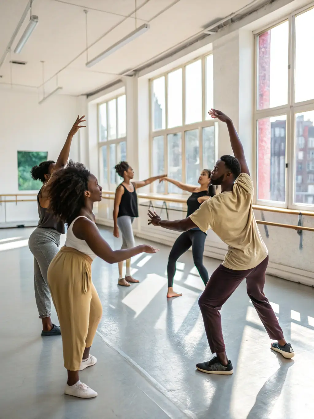 A dynamic image of a dance class in session at Centre Culturel Marcel Pagnol, featuring participants of different ages and abilities moving to the music.